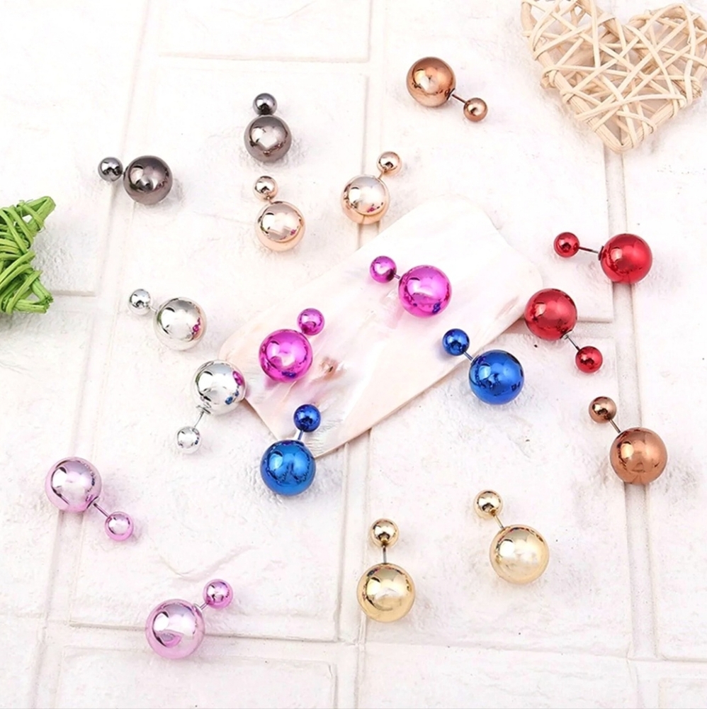 Large Oversized Double Ball Satin Matte Light Yellow Shell Pearl Stud Earrings - Picture 16 of 16